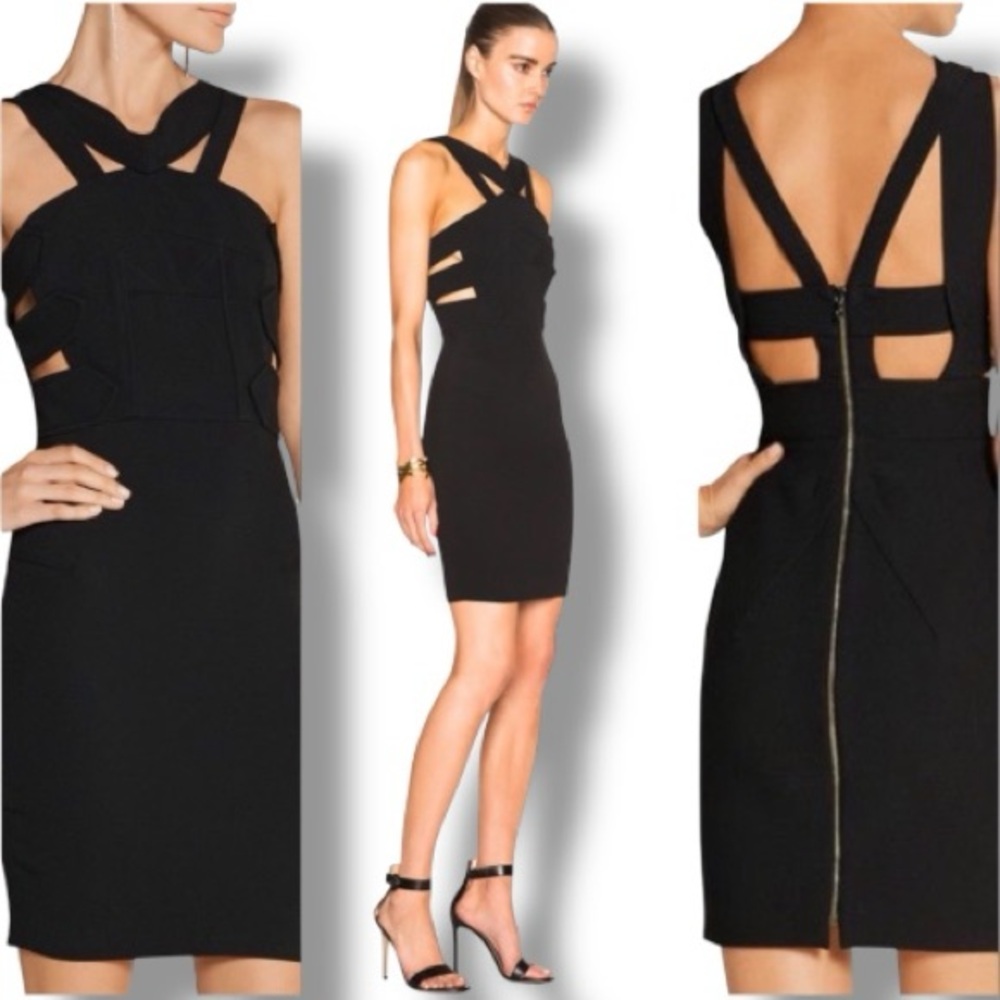 ROLAND MOURET Altamira Stretch Double Crepe Zip Back Dress LBD In Black Size 8